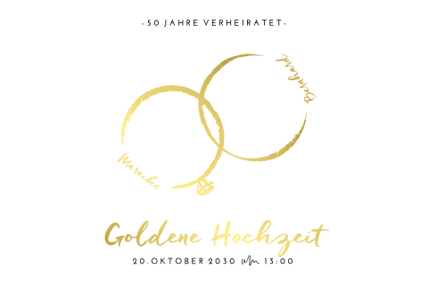 Einladung zur goldenen Hochzeit mit Ringen und Goldfolie