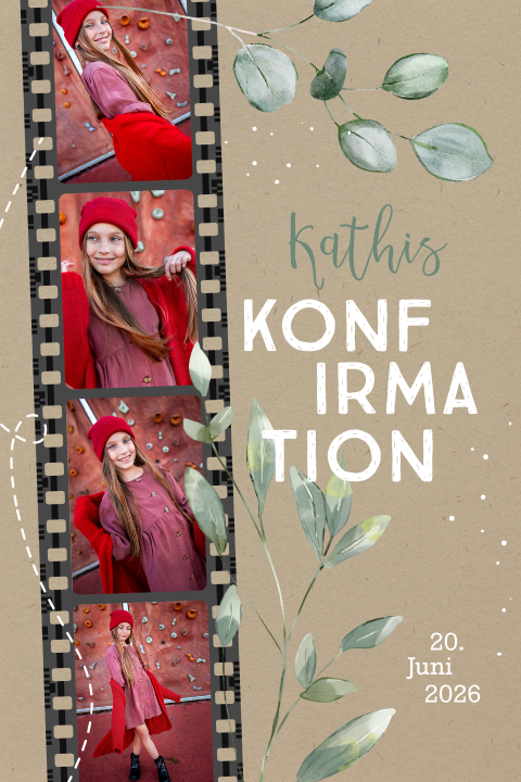 Einladung zur Konfirmation im Kraft-Look mit Fotostreifen