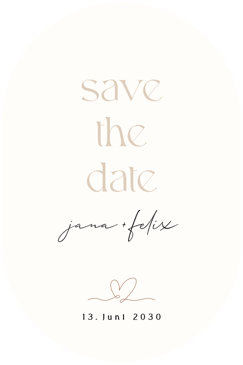 Minimalistische Save-the-Date Karte in ovaler Form
