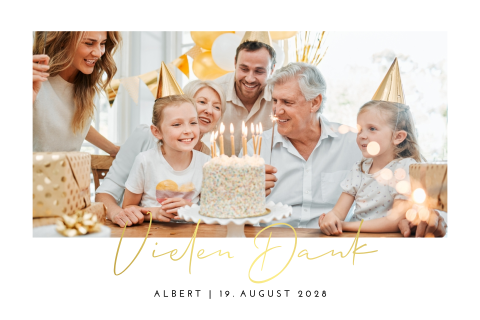 Dankeskarte zum Geburtstag mit Goldfolie und großem Foto