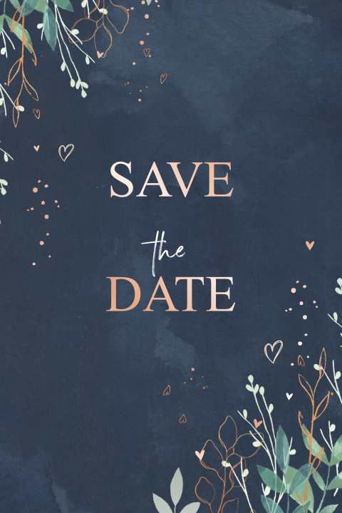 Schicke dunkelblaue Save the Date - Karte mit Foliendruck
