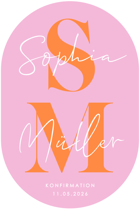 Colorblocking Einladung zur Konfirmation in Pink und Weiß ovaler Form