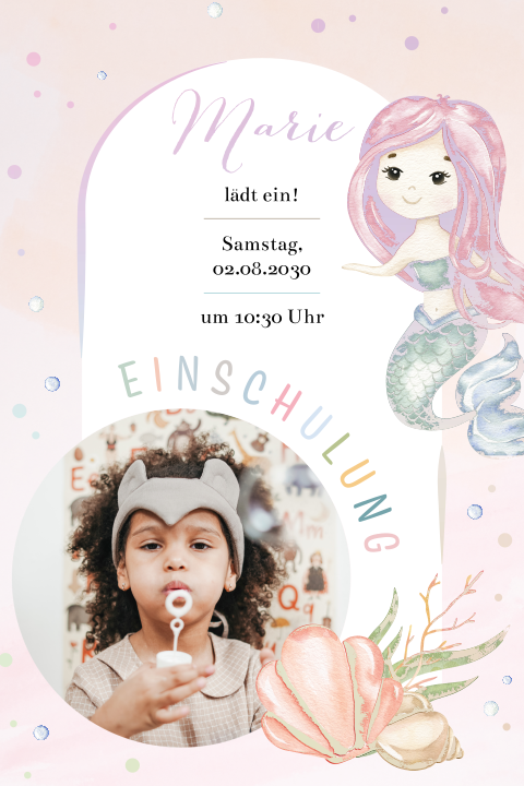 Die kleine Nixe - Einladung zur Einschulung mit Meerjungfrau