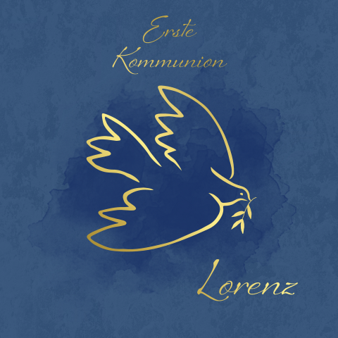 Exquisite Kommunionseinladung mit Taube in schickem Goldfoliendruck