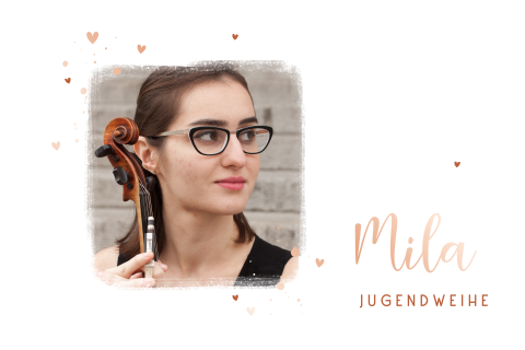 Einladung zur Jugendweihe mit Foto und Rosegoldfolie