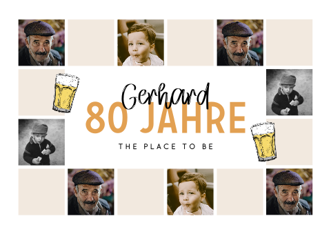 Tischset 80. Geburtstag mit vielen Fotos und Bierglas