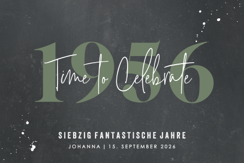 Geburtstagseinladung zum 70sten im Tafeldesign mit grünen Spritzern