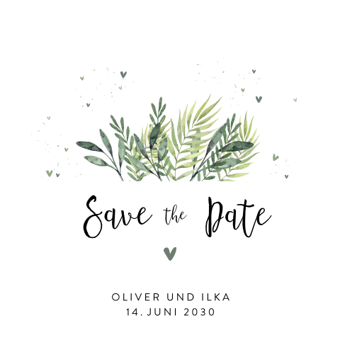 Save the date Karte mit Zweige und Herzen