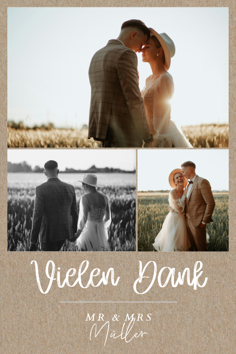 Hochzeit Dankeskarte mit Fotos aus echtem Kraftpapier