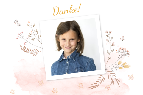 Dankeskarte Kommunion mit Foto und gemalten Blumen