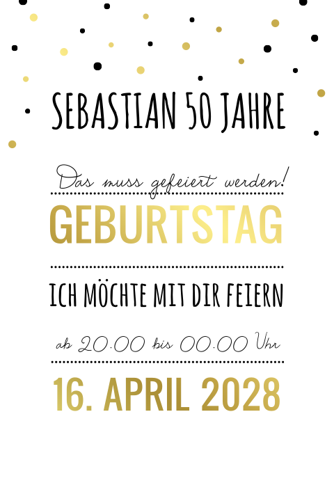 Moderne Einladung zum 50. mit Elementen aus Foliendruck