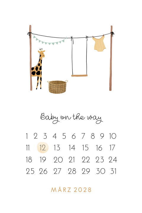 Fröhliche Schwangerschaftsankündigung mit Kalender