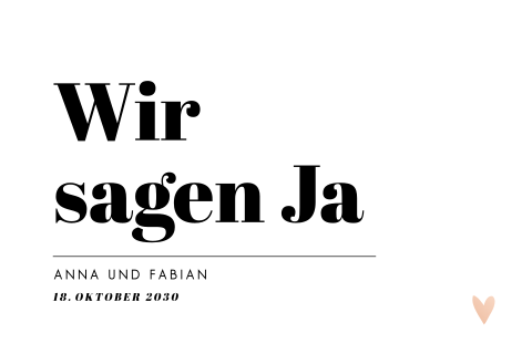 Moderne Hochzeitskarte mit Roségoldfolie-Herz