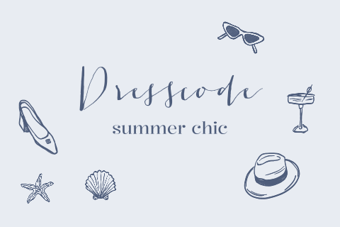 Dresscode Karte mit handgezeichneten Strandmotiven