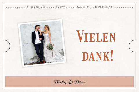 Dankeskarte im Ticketstil mit Foto