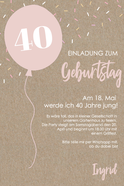 Kraftpapier-Einladung zum 40. Geburtstag