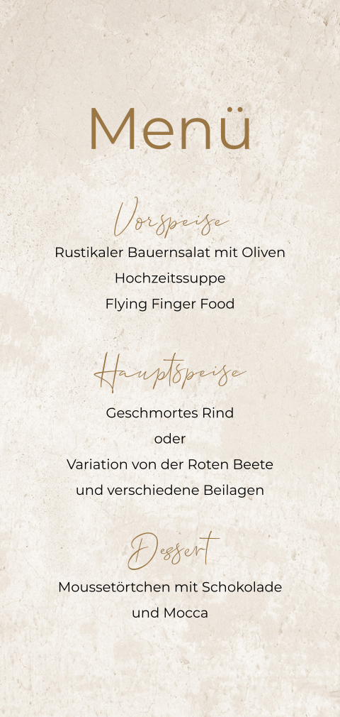 Menükarte mit zart marmoriertem Hintergrund
