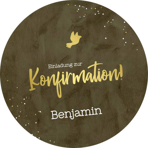 Konfirmationseinladung in runder Form mit Goldfolientaube