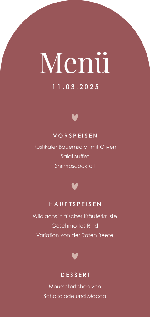 Tolle rosa Menükarte in Halbbogenform