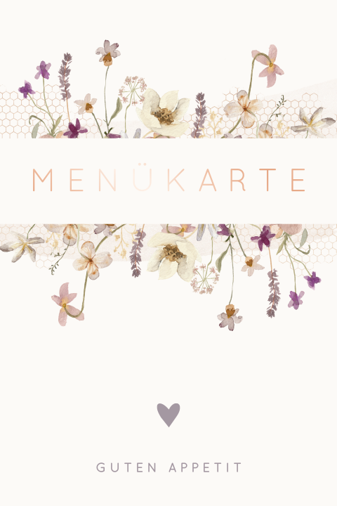 Florale Menükarte mit Feldblumen und schicker Folie