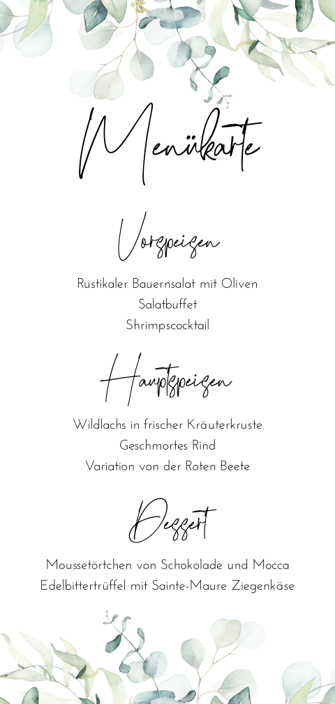 Menükarte mit schönen Zweigen