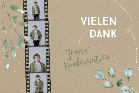 Dankeskarte zur Konfirmation mit Fotostreifen im Kraft-Look