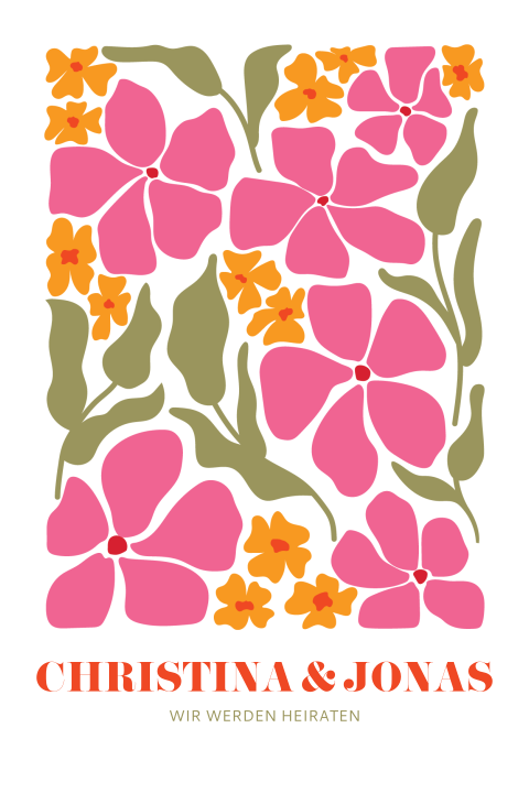 Moderne Einladung zur Hochzeit mit verspieltem Blumenmuster