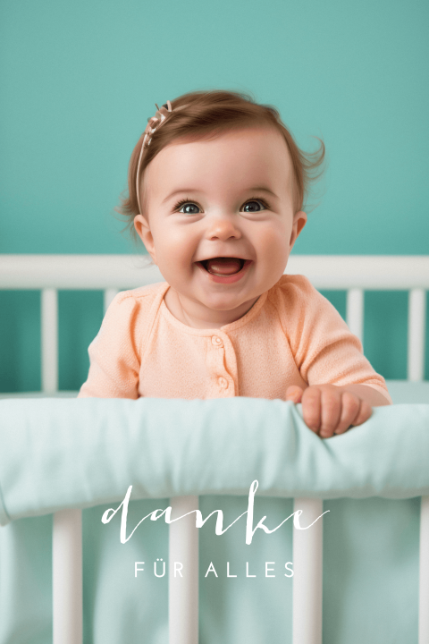 Dankeskarte Taufe mit zarten Blumen auf der Rückseite