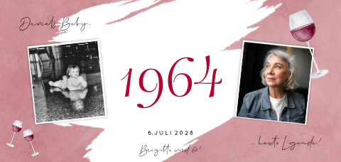 Ticketform Einladung zum 60. Geburtstag mit Weingläsern und Fotos