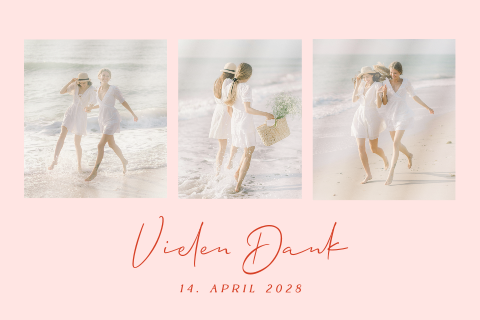 Romantische Dankeskarte zur Hochzeit mit Bildern und Herzen