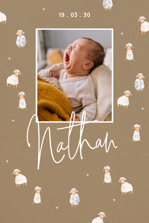 Baby Dankeskarte mit Schafen und Foto im Kraftlook