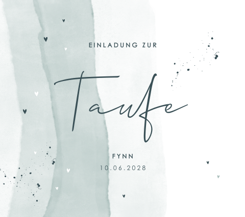 Hübsche Einladung zur Taufe mit zarten Aquarell-Grüntönen