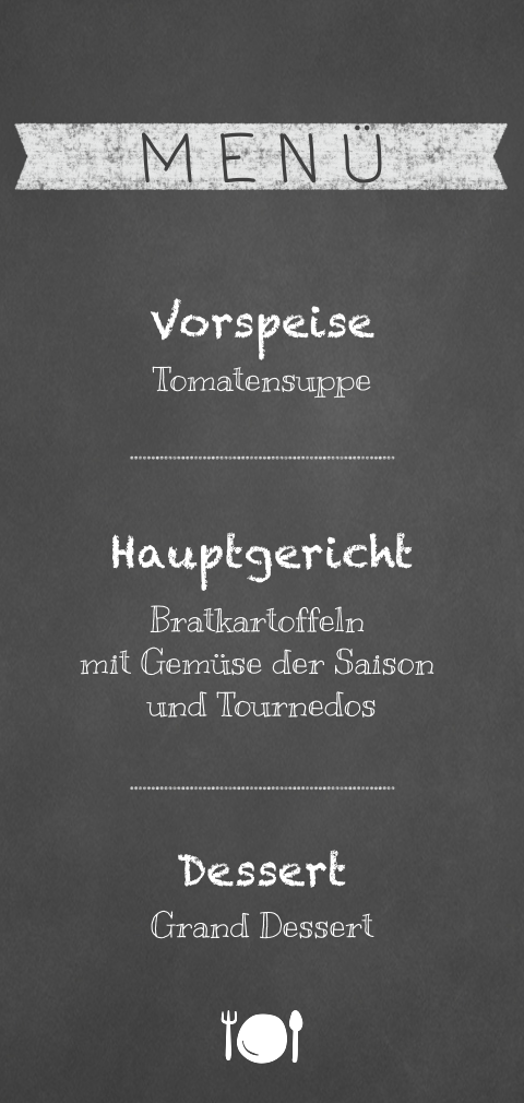 Menükarte mit Schultafel