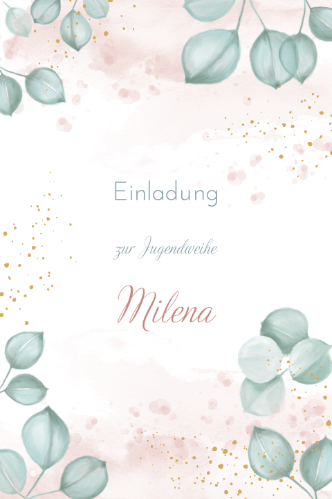 Einladung zur Jugendweihe mit Eukalyptus und Foto