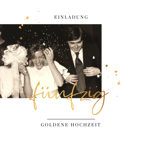 Einladung zur goldenen Hochzeit mit Foto und schickem Gold
