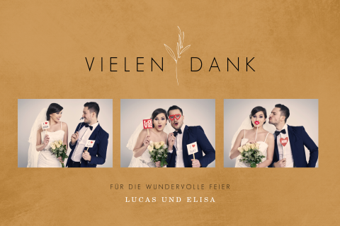 Hippe ockerfarbene Danksagungskarte mit Blumenzweig und runden Ecken