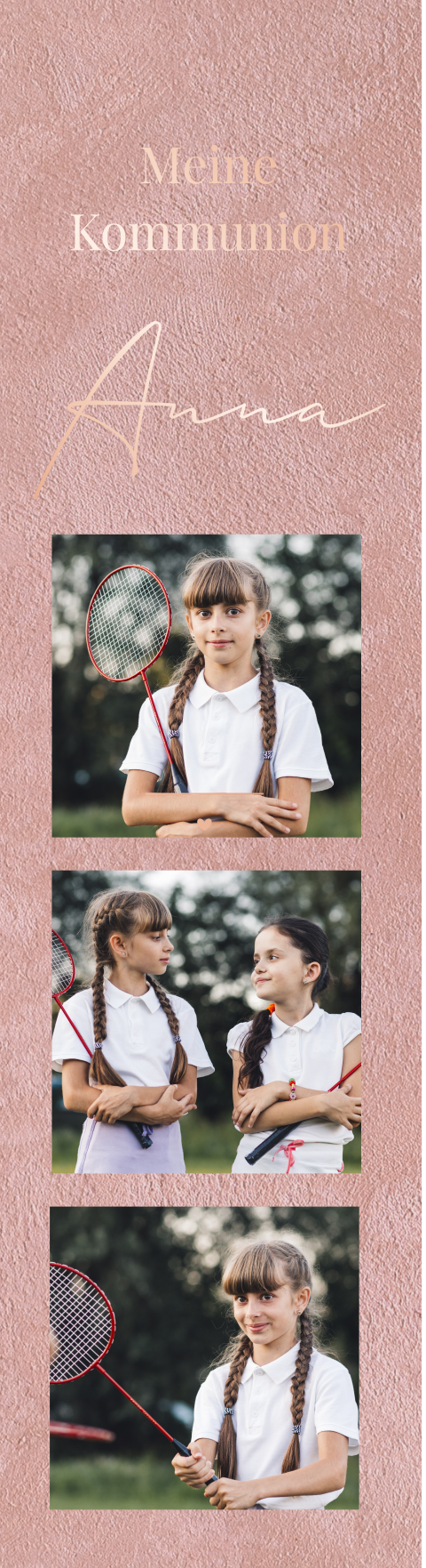 Lesezeichen Dankeskarte Velvetlook Fotostreifen zur Kommunion 4 Stück