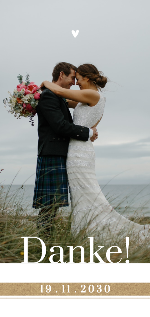 Längliche Dankeskarte nach der Hochzeit mit Foto