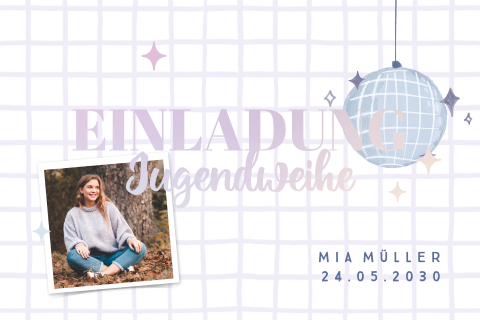 Jugendweihe-Einladung mit Discokugel und holografischer Folie