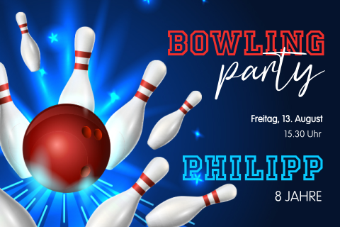 Einladung zum Kindergeburtstag mit Thema Bowling oder Kegeln