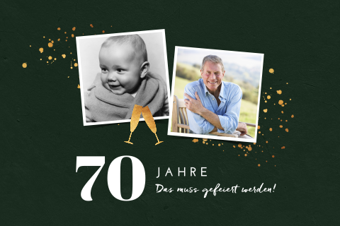 Moderne Geburtstageinladung zum 70sten mit schicker Goldlook