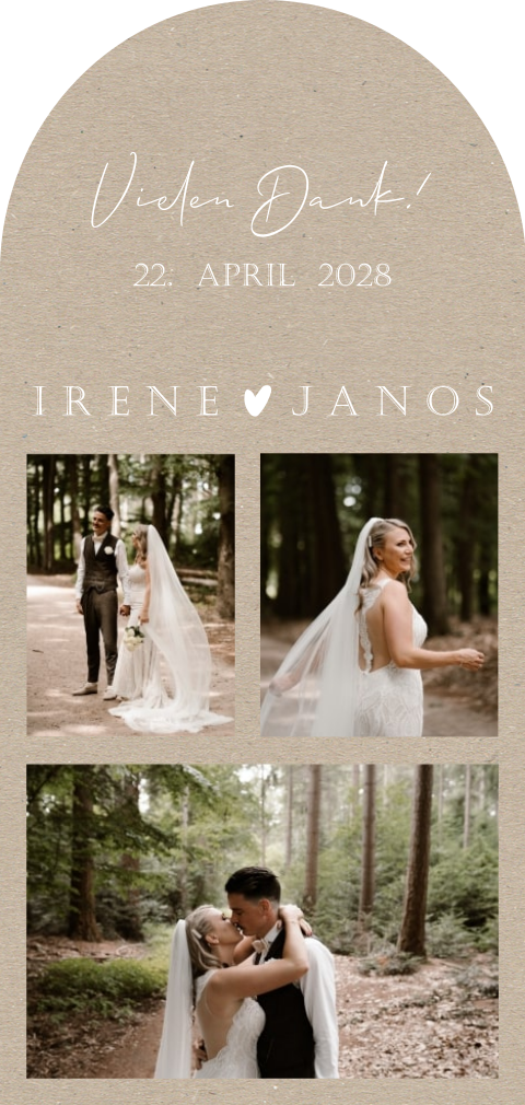 Danksagungskarte zur Hochzeit im Kraftlook mit Fotocollage