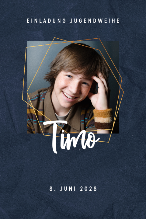 Moderne Einladungskarte zur Jugendweihe mit nachtblauem Hintergrund