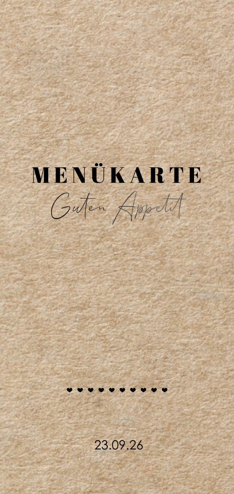 Menükarte mit schwarzen Herzchen auf Kraft-Optik