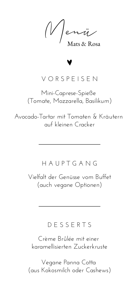 Moderne doppelseitige Menükarte mit Linien und Herz