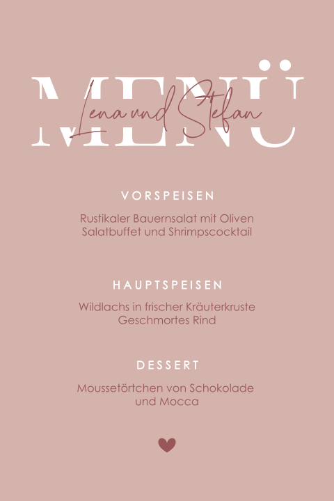 Moderne Speisekarte mit schöner Typografie auf Rosa