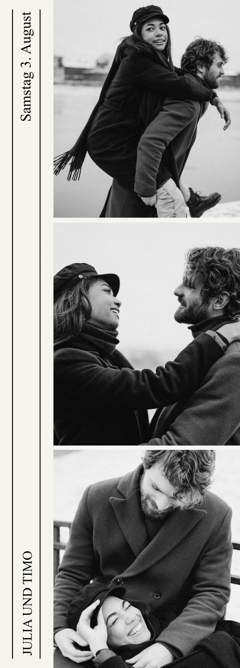 Fotostreifen mit Details zur Hochzeitseinladung im Zeitungs-Look | Set von 3 Stück