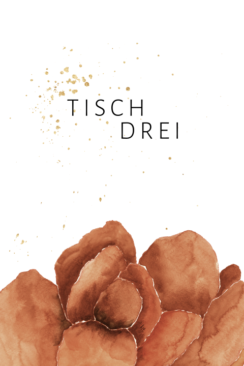 Karte für die Tischnummern mit Rosen und dezenten Herzen