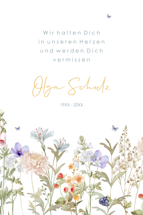 Danksagung Trauer mit Feldblumen und Schmetterling