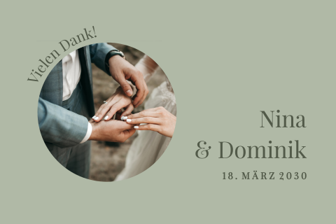 Dankeskarte Hochzeit mit grünem Hintergrund und runden Ecken
